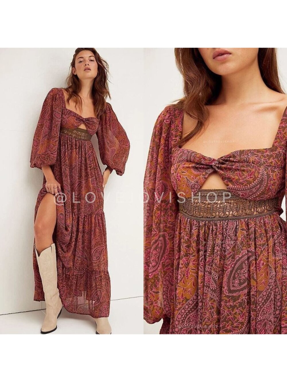 Bohemian | Free People Corset Maxi Dress | Western Heritage Paisley in Rust Plum
